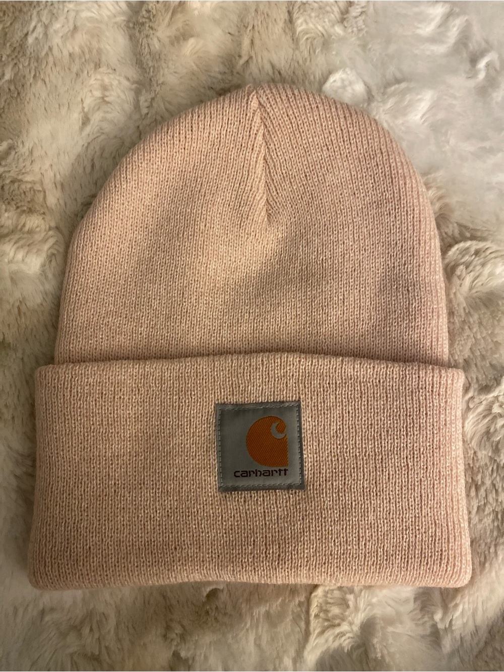 Carhartt Light Pink Knit Cuffed Beanie with Logo Patch